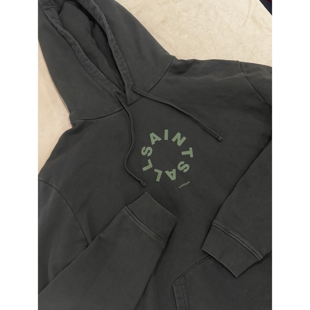 AllSaints London Etienne Tierra Hoodie Big Double Side Logo Green Size M